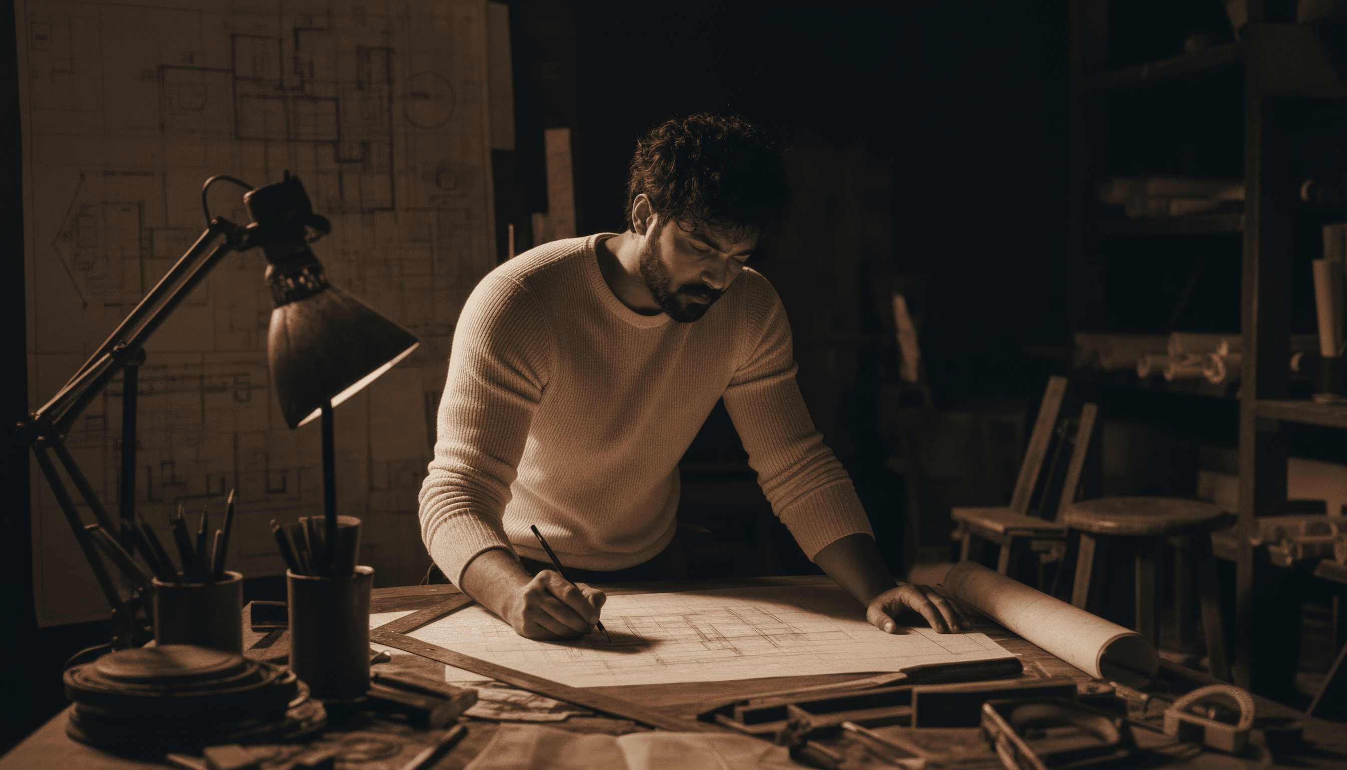 Agrim at a drafting table
